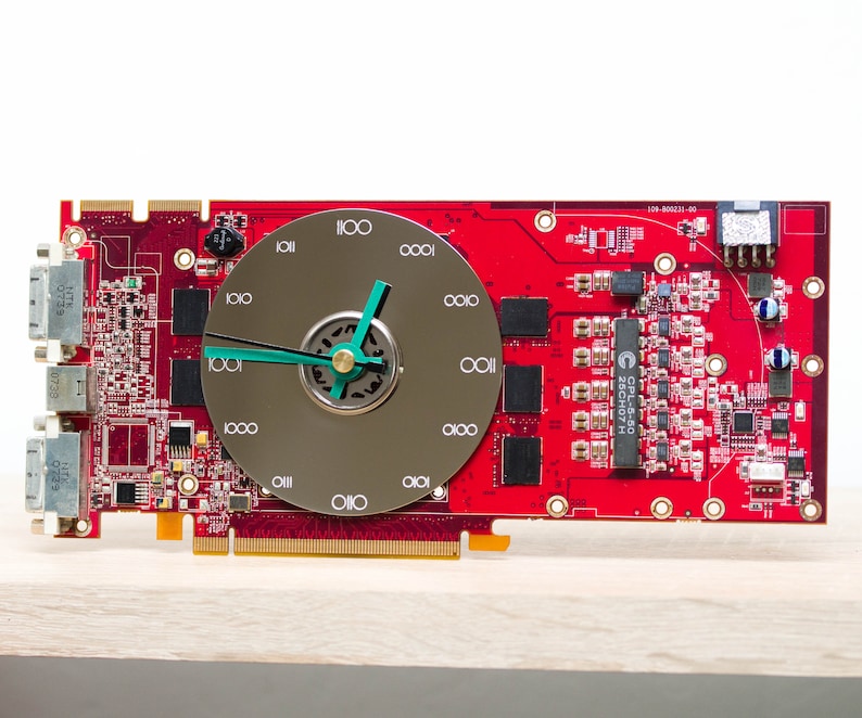 red circuit board Desk clock Recycled video card clock unique office clock