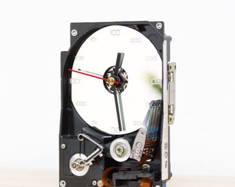 Desk clock made with recycled Computer hard drive clock, HDD clock, gift for dad, unique gift for geek, graduation gift
