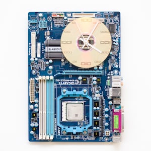 Blue motherboard Wall clock, recycled Computer circuit board clock