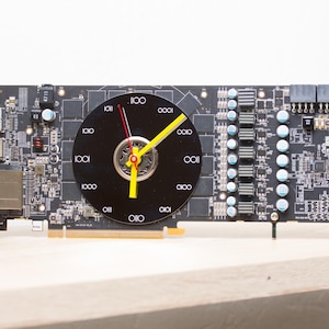 Desk clock for geeky office - Recycled black graphics card