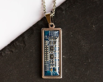 REAL Circuit board necklace, small rectangle, gift for computer nerd, recycled computer motherboard - recomputing