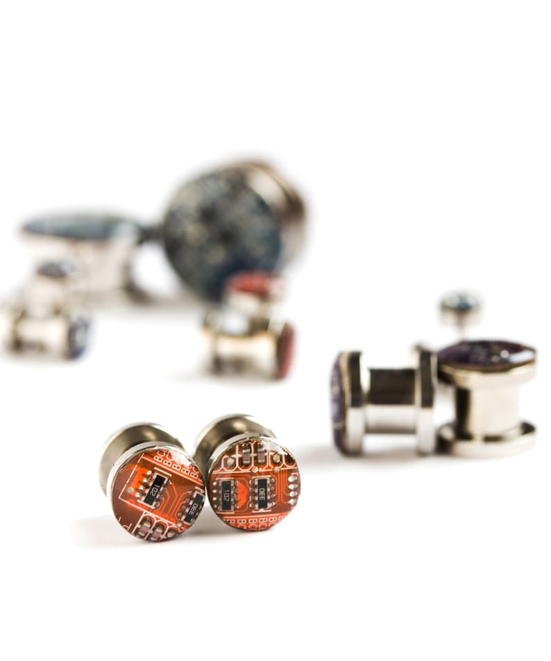Steel Plugs With Circuit Board Custom Size and Color Geeky Etsy