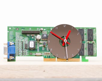 Bureauklok - Gerecycleerde dunne grafische kaartklok, unieke kantoorklok, groen