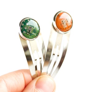 Geeky hair clip, 2 pcs recycled circuit board bobby pin for techie girl hair clip image 1