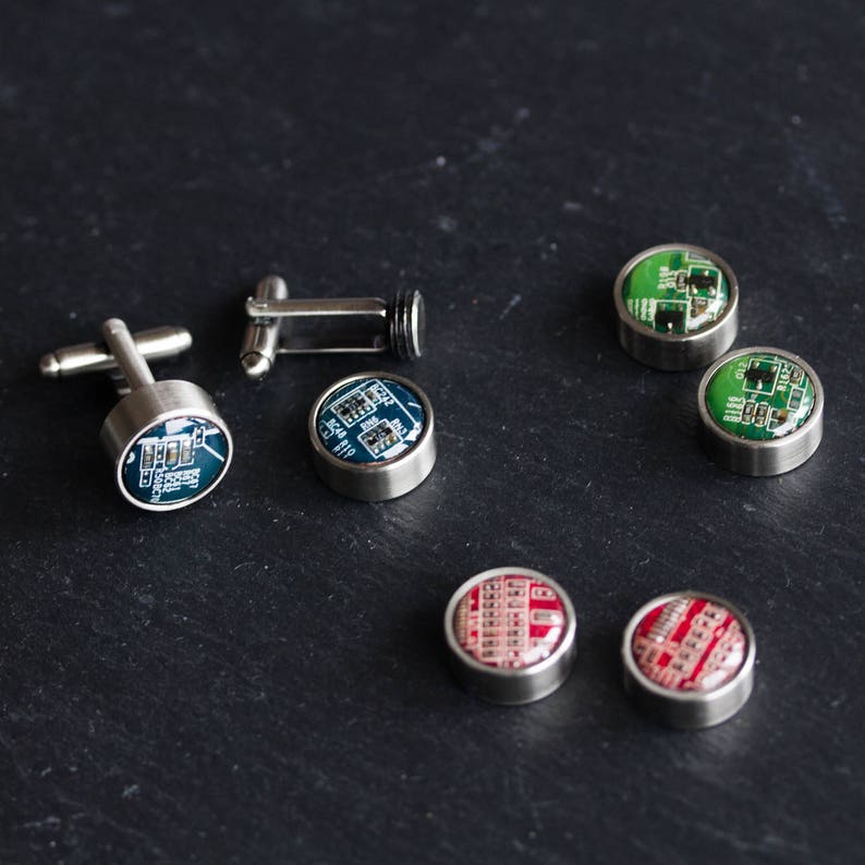 Cufflinks With Interchangeable Buttons Recycled Circuit Board - Etsy