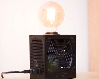 Table lamp made with recycled computer power supply unit