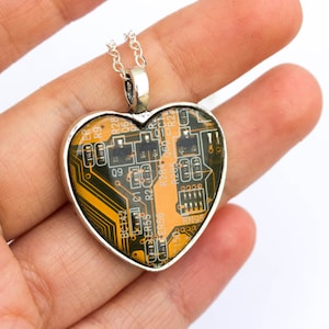 Geeky heart necklace Circuit board necklace recycled recomputing image 2