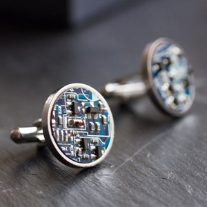 Unique real Circuit board Cufflinks, stainless steel, cufflinks for computer geeks, gift for him, gift for husband, groomsmen cufflinks image 2