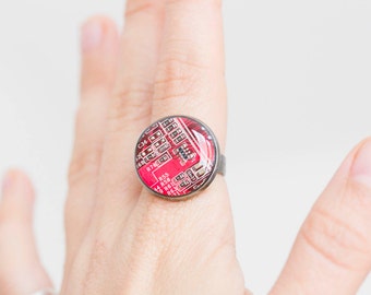 Geek statement ring - uncommon cocktail round ring, circuit board ring, computer jewelry, geeky girl, unusual jewelry