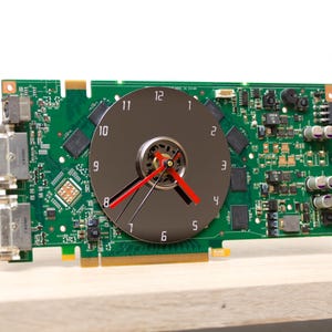 Desk clock - geeky office clock, Recycled graphics card clock, green circuit board