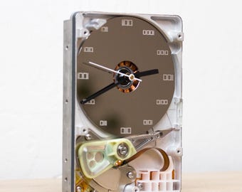 Bureauklok - gerecyclede computerklok harde schijf, HDD-klok, cadeau voor vader, uniek cadeau voor nerds, afstudeercadeau
