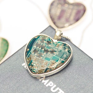 Geeky heart necklace Circuit board necklace recycled recomputing image 1