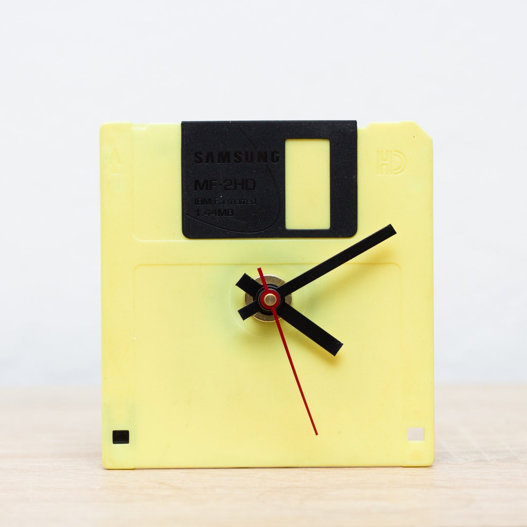 Unique Desk Clock Yellow Recycled Floppy Disk Clock, Ready to Ship Etsy