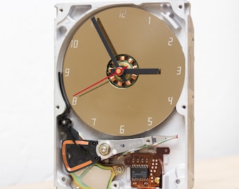 Desk clock made of a recycled Computer hard drive - HDD clock - father&#39;s day gift, computer geek gift