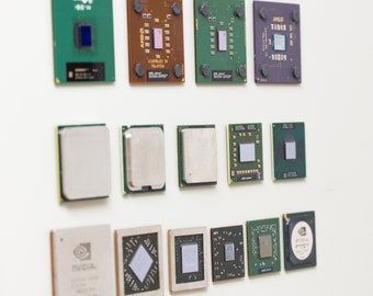 Fridge magnet made with old Chipset, CPU, graphics processor, GPU