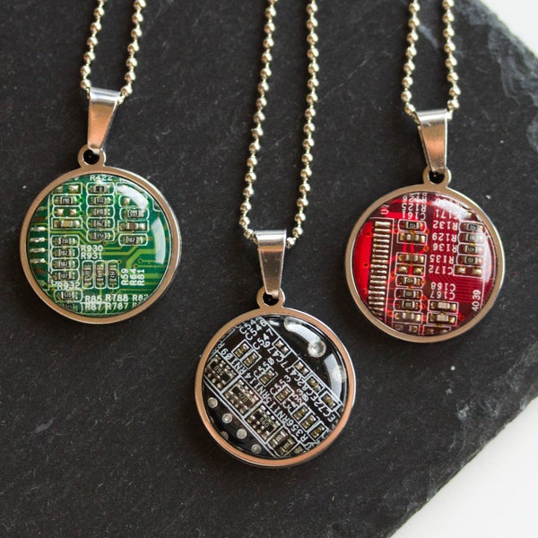 REAL Circuit board necklace, 18mm round, gift for computer nerd, recycled computer motherboard - recomputing