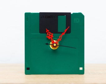 Unique Desk clock - green recycled floppy disk clock, ready to ship