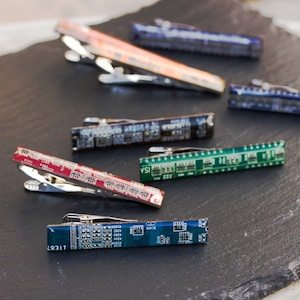 Tie clip, Circuit board Tie bar, groomsmen tie clips, tie holder, gift for husband - palladium plated, resin