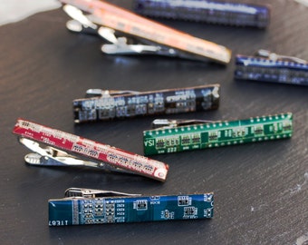 Tie clip, Circuit board Tie bar, groomsmen tie clips, tie holder, gift for husband - palladium plated, resin