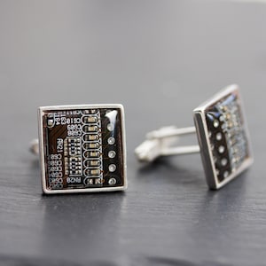 Sterling silver Cufflinks - Circuit board cufflinks, gift for him, father&#39;s day gift