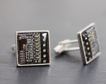 Sterlingzilveren manchetknopen: manchetknopen printplaat, cadeau voor hem, vaderdagcadeau