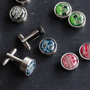 Cufflinks with interchangeable buttons, recycled circuit board cufflinks, gift for him, computer nerd gift
