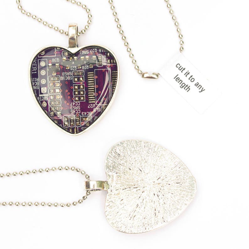 Geeky heart necklace Circuit board necklace recycled recomputing image 4