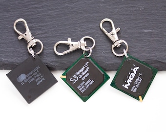 Retro Graphics Chip keychain, recycled computer keychain, graphics processor, GPU