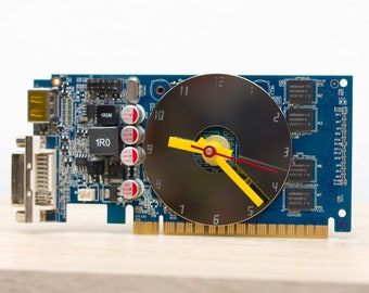 Desk clock - unique office clock, slim blue Recycled graphic card