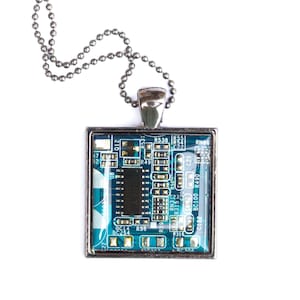 Techie necklace Circuit board necklace geeky square necklace recycled computer motherboard image 2