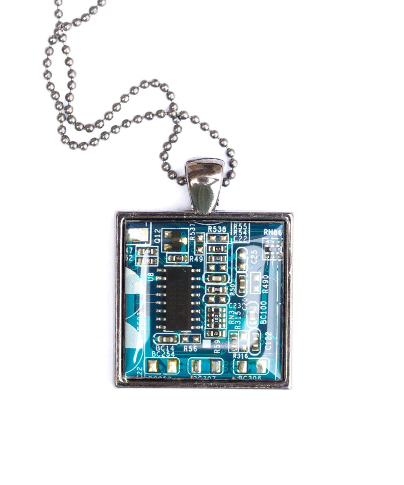 Techie necklace Circuit board necklace geeky square necklace recycled computer motherboard image 2