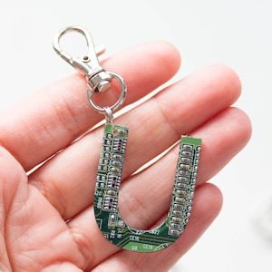 Personalized keychain recycled circuit board keychain, bag tag or zipper tag, unique custom initial gift image 8