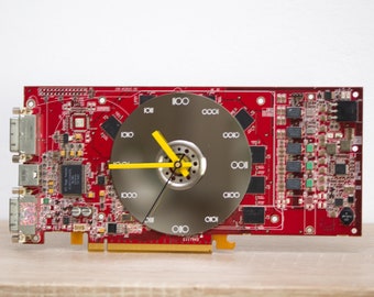 Desk clock made with red graphics card