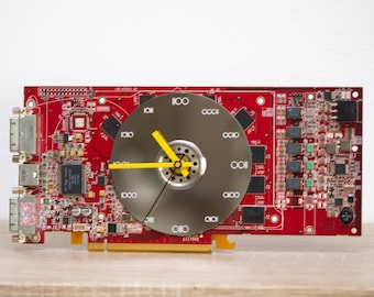 Desk clock made with red graphics card