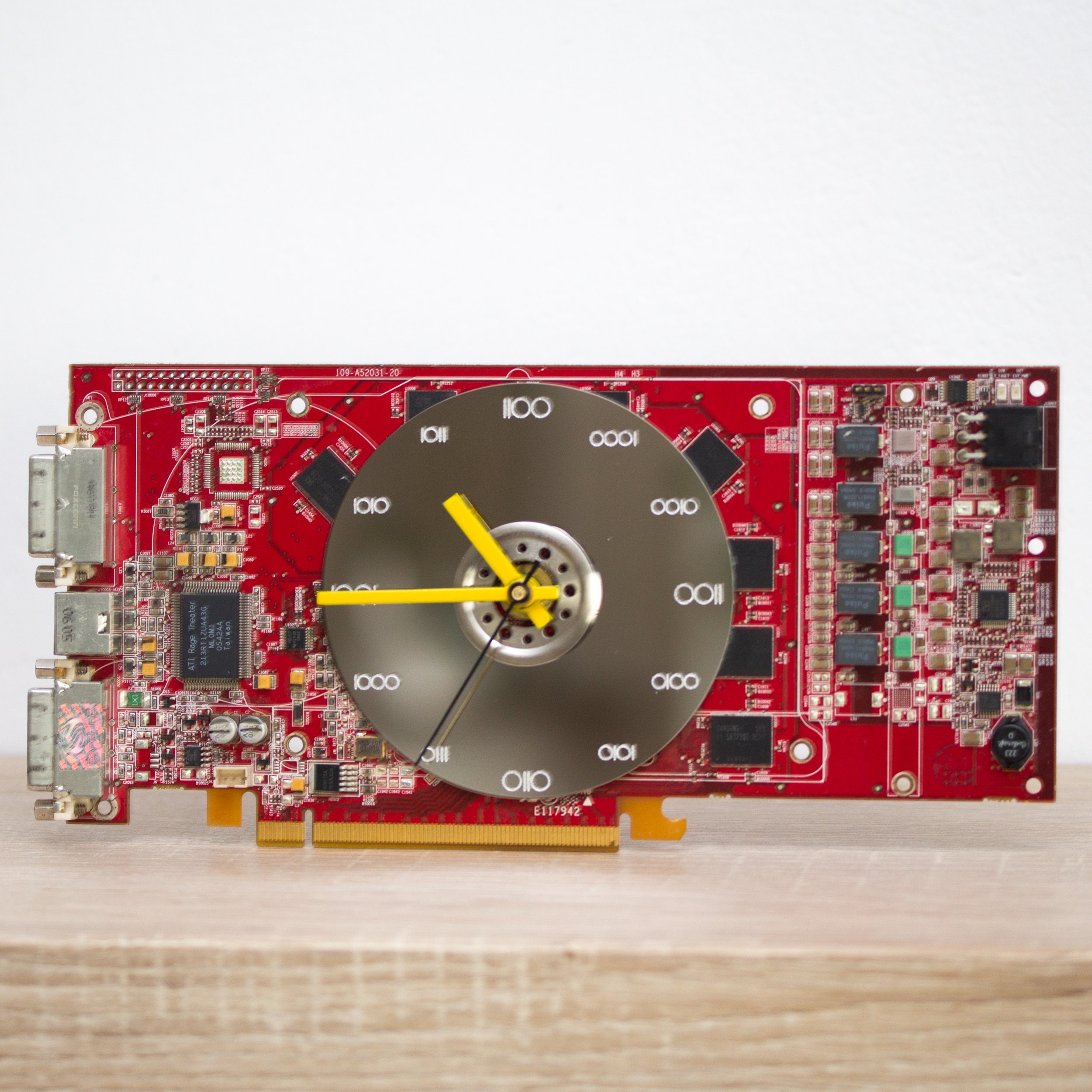 Desk clock made with red graphics card