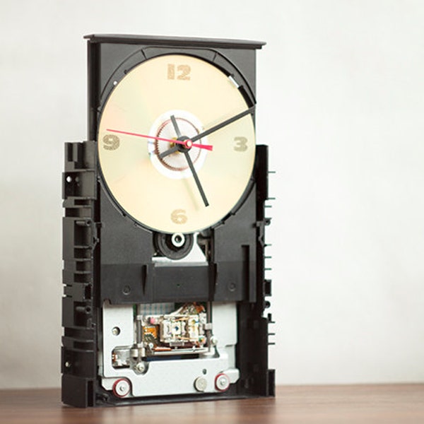 Desk clock made from a recycled Computer DVD drive ready to ship cl6254