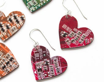 Big circuit board heart earrings