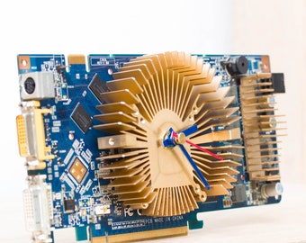 Desk clock, geeky office clock, nerdy gift, Recycled video card clock - blue circuit board