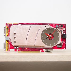 Desk clock - unique office clock, Recycled graphics card clock - red circuit board