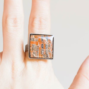 Square cocktail ring - circuit board ring - geeky ring - computer jewelry - geekery