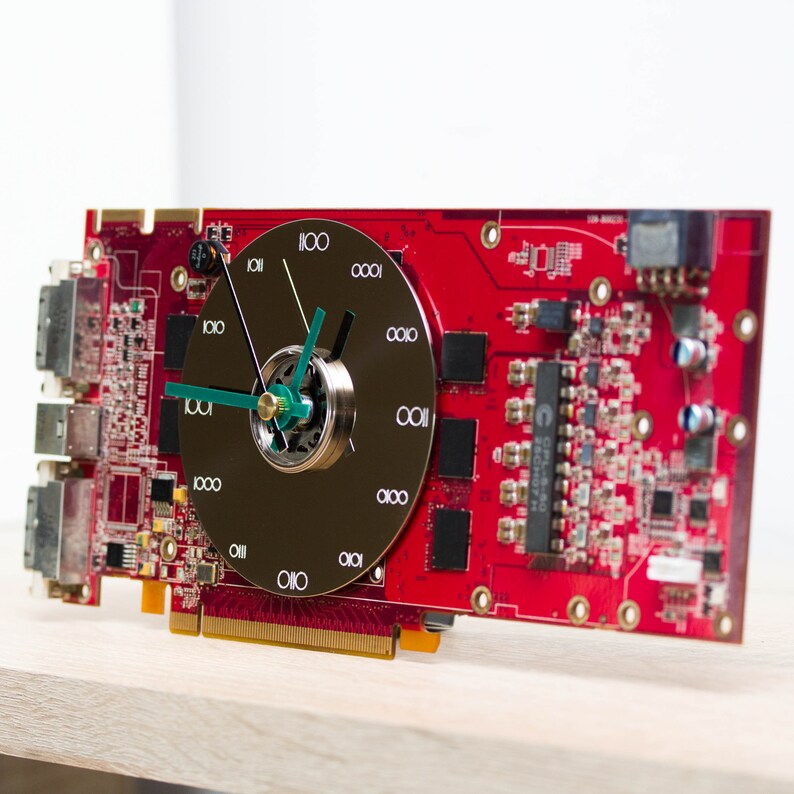 red circuit board Desk clock Recycled video card clock unique office clock