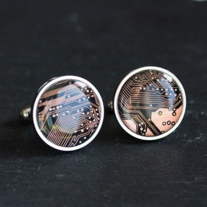 Black and Copper Cufflinks in stainless steeel - unique circuit board cufflinks, gift for him, father&#39;s gift, modern wedding cuff links