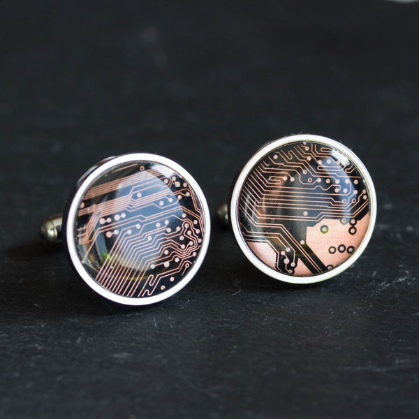 Black and Copper Cufflinks in stainless steeel - unique circuit board cufflinks, gift for him, father's gift, modern wedding cuff links