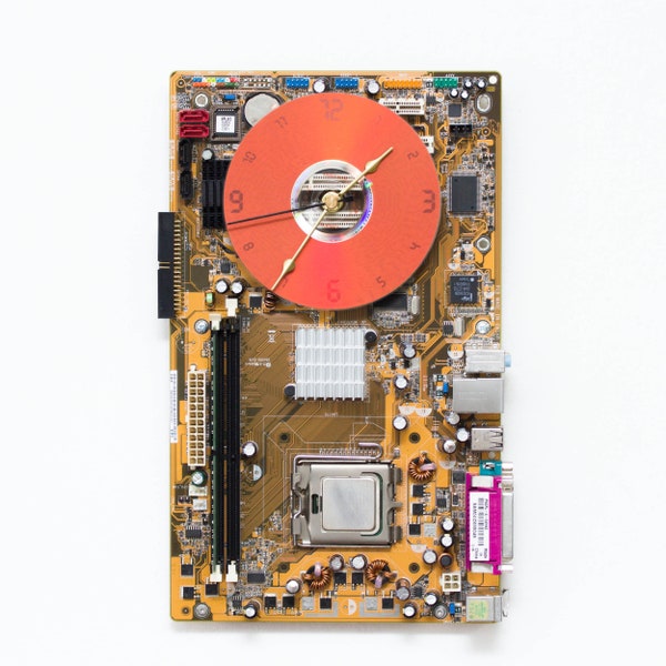 Geeky Wall clock - techie clock - home decor - yellow / olive green circuit board clock - ready to ship