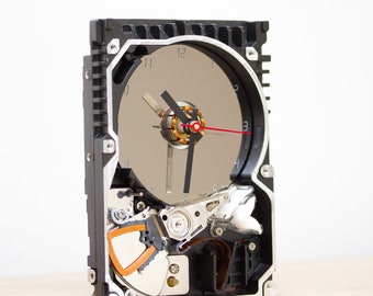 Desk clock made with recycled Computer hard drive, HDD clock, gift for dad, unique gift for geek, graduation gift