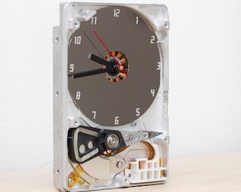 Desk clock made of a recycled Computer hard drive - HDD clock - father's day gift, computer geek gift
