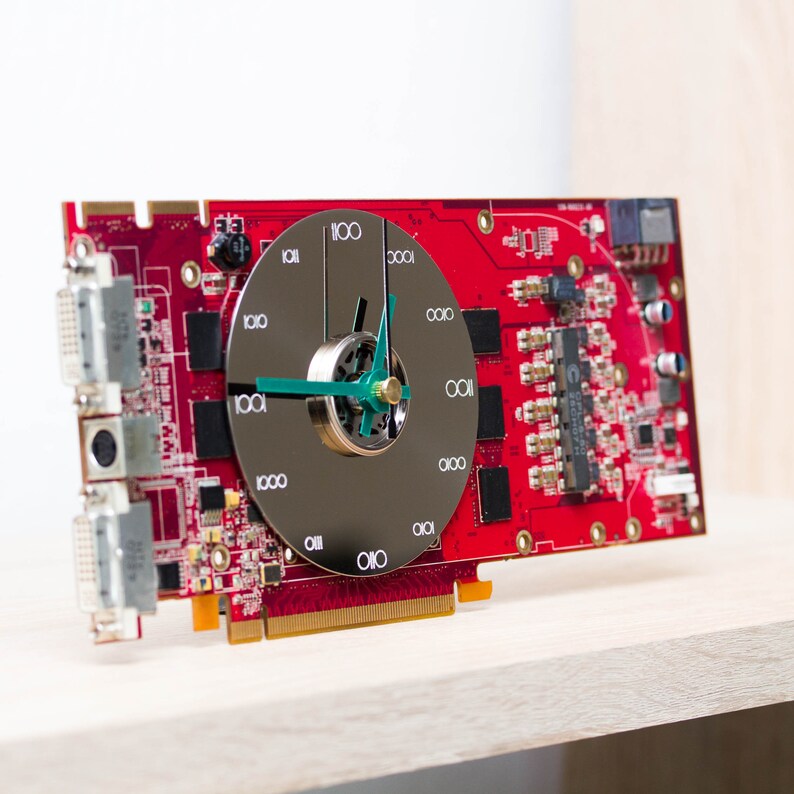 red circuit board Desk clock Recycled video card clock unique office clock