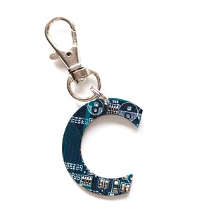 Personalized keychain recycled circuit board keychain, bag tag or zipper tag, unique custom initial gift image 5