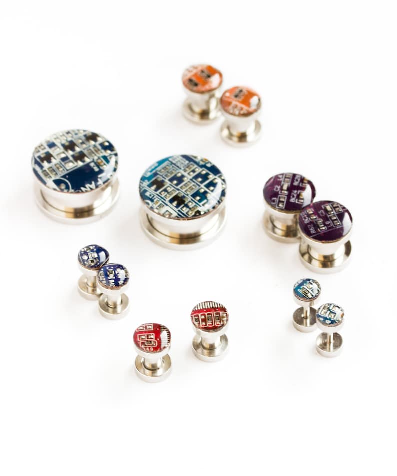 Steel Plugs With Circuit Board Custom Size and Color Geeky Etsy