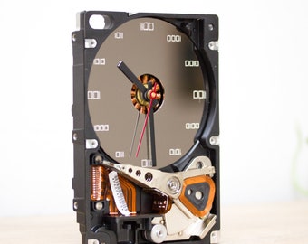 Desk clock made with recycled Computer hard drive, HDD clock, gift for dad, unique gift for geek, graduation gift